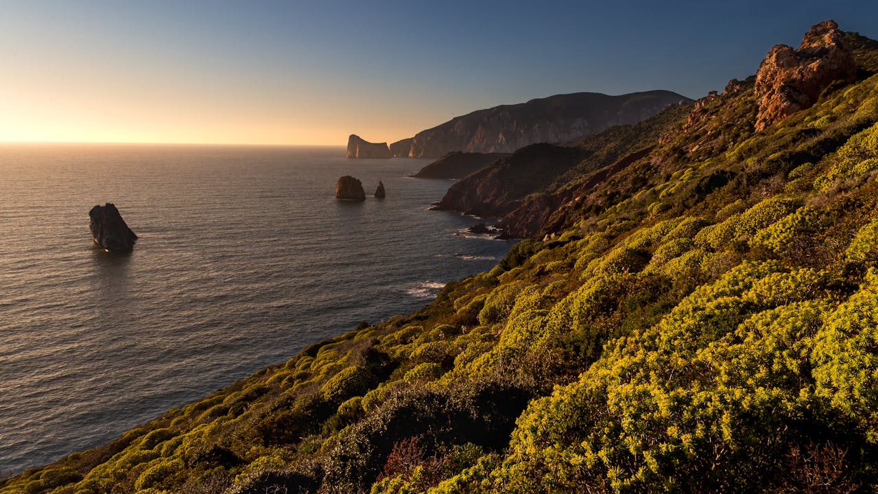 Green Mountains Near Body of Water